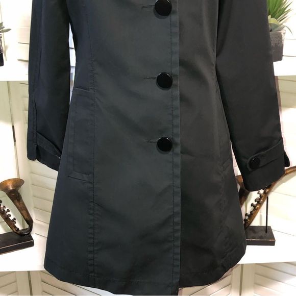 Nine West black Goth cotton trench coat sz S - Picture 3 of 7
